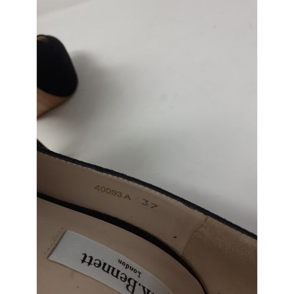 LK Bennett London Womens Shoes Size 7 Black Suede Cap Toe Ankle Strap Heels - Picture 12 of 14